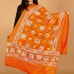 RajeRaj Women Embroidered Mirror Work Bandhani Dupatta-picture-35