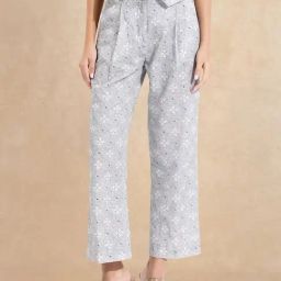 RAREISM Grey Cotton Blend Printed Trousers-image-48