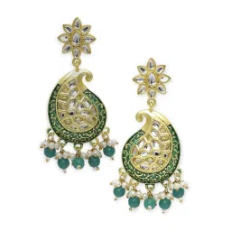 OOMPH Green Meenakari Ethnic Kundan in Kairi Design Dangler Earrings image 4