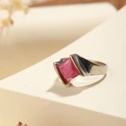 Priyaasi Pink Square Studded Silver-Plated Finger Ring-14
