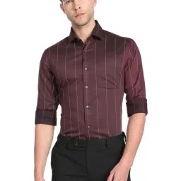 Arrow Brown Cotton Slim Fit Striped Shirt-picture-42