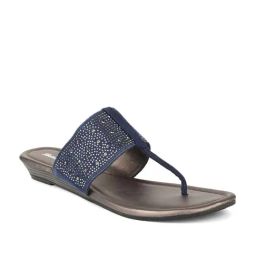 Bata Women's Blue T-Strap Ethnic Wedges-image-52
