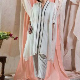 Shivani Bhargava Off White Sukoon Sheer Chanderi Cape-25