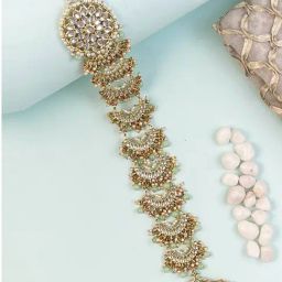Karatcart Light Green Beads Gold Plated Handcrafted Kundan Bridal Hair Braid Choti for Women-20
