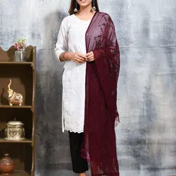 swatika Ethnic Motifs Embroidered Dupatta with Thread Work image 3