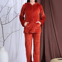 NEUDIS Maroon Fleece Solid Full Sleeves Nightsuit-picture-12