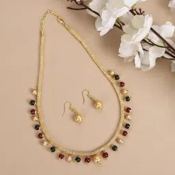 Anikas Creation Elegant Pearl Sleek Gold Plated Multicolor Jewellery Set-image-69
