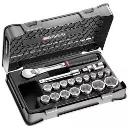 FACOM 12.7 mm (1/2 Inch) Standard Socket Set With Ratchet 6 Point, SL.161-2P6 (Set of 19)-5