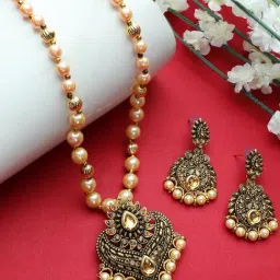 Anikas Creation Antique Black Enamelled Gold Plated Pendant Style Necklace Jewellery Set-image-60