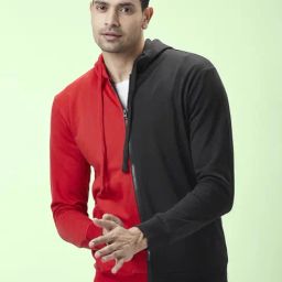 People by Pantaloons Red & Black Regular Fit Colour Block Hooded Sweatshirt-image-51