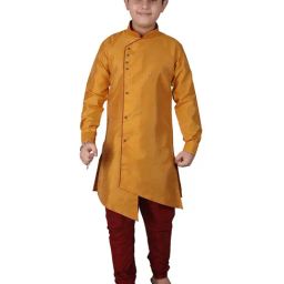 Pro-Ethic Style Developer Kids Mustard & Maroon Solid Full Sleeves Kurta with Pyjamas-image-37