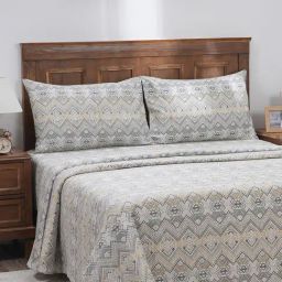 Maspar Printed Grey 300 Cotton Double Bed Sheet With Pillow Case-image-76