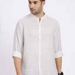 SHOW OFF White Cotton Slim Fit Solid Shirt-image-55
