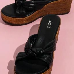 Inc.5 Women's Black Cross Strap Wedges-image-51