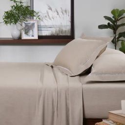 Maspar Solid Beige 300 Cotton King Bed Sheet With Pillow Case-image-89