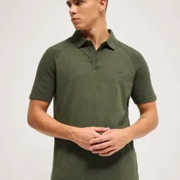 The Bear House Green Cotton Regular Fit Self Pattern Polo T-Shirt-picture-16