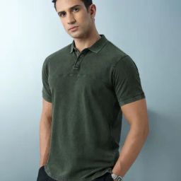 The Souled Store Green Regular Fit Self Polo T-Shirt-image-54