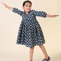Fabindia Kids Blue Printed Dress-image-103