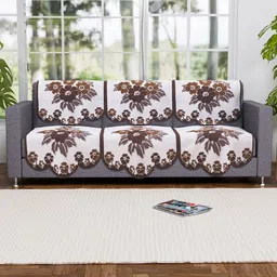 Kuber Industries White & Brown 6 Pieces 3 Seater Printed Cotton Sofa Cover-image-37