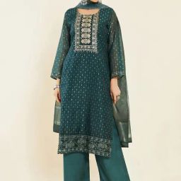 Soch Dark Green Embellished Chanderi Unstitiched Dress Material-image-31