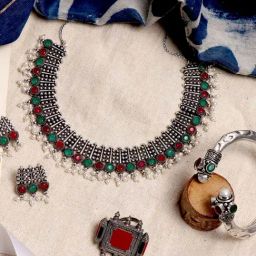 Teejh Pitara Collection Kavya Multi Colored Metallic Oxidized Jewellery Set-14