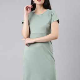 SHOWOFF Sage Green Regular Fit A Line Dress-image-27