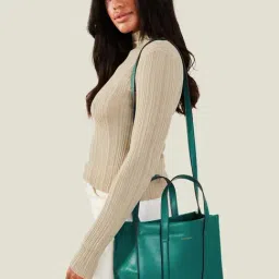 Accessorize London Teal Leather Small Shoulder Bag-image-60