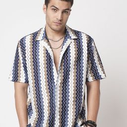 VASTRADO Men Classic Chevron Printed Oversized Casual Shirt-image-81