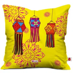 Indigifts Yellow & Blue Printed Square Cushion Covers-43
