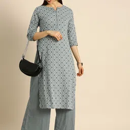 Anouk Women Grey & White Ethnic Motifs Printed Pure Cotton Kurta with Palazzos-image-65