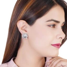 Estele Rhodium-Plated Lotus Oxidized Stud Earrings for Women-22