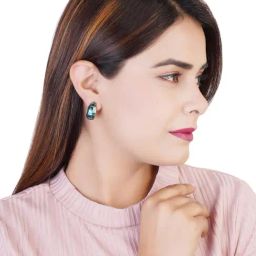 Estele Gold-Plated Hoop Earrings with Blue & Green Enamel for Women-16