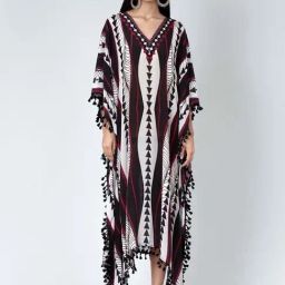 First Resort By Ramola Bachchan Black & Maroon Geometric Swirl Mid Length Kaftan-image-39