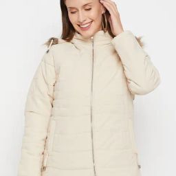 Cantabil Light Beige Hooded Jacket-image-86