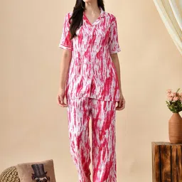 Mintmarie Women Pink & White Rayon Night Suit Set-picture-23
