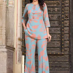 Moda Rapido Printed Tie-Up Neck Tunic With Trouser-picture-40