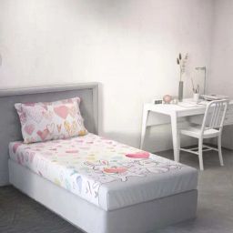 DDecor Hearts Conversational Pink Cotton 136 TC Single Bedsheet With 1 Pillow Cover-30
