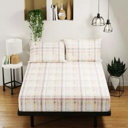 BIANCA Platinum Brown & Gold Cotton 144 TC Double Size Bed Sheet With Pillow covers-image-28