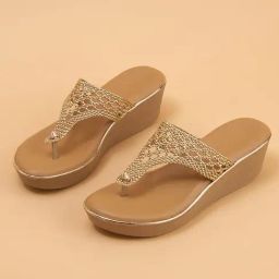 Eridani Women's Alita Gold Thong Wedges-image-28