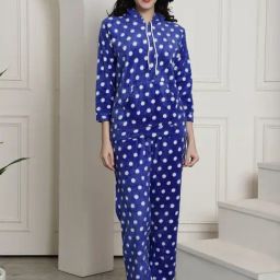 Secret Wish Blue Polka Dot Hoodie With Lounge Pants-picture-34