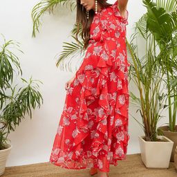 SASSAFRAS Floral Print Ruffled Chiffon Maxi Dress-picture-2