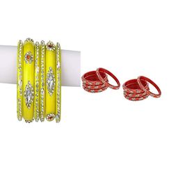 SOMIL Set of 14 Yellow Alloy Artificial Stones & Beads Bangles-image-22