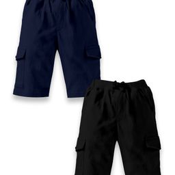 Kiddopanti Pack Of 2 Solid Cargo  Shorts- Jet Black & Navy Blue-image-93