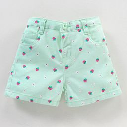 Babyhug Cotton Mid Thigh  Stretchable Shorts Strawberry Print - Mint-image-96