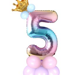 Shopperskart Five 5 Rainbow Theme 32 Inch Number Toy Foil Balloon With Crown & Balloons Helium Quality For Birthday Party Decoration - Multicolor-image-7