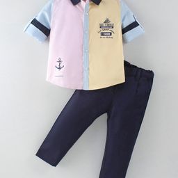 ToffyHouse Full Sleeves Shirt & Pant With Text Print - Pink Yellow & Navy Blue-image-38