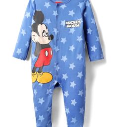 Babyhug Disney Interlock Knit Full Sleeves Footed Sleepsuit with Mickey Mouse Graphics - Blue-picture-17