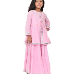 CLOTH BITES Three Fourth Lace Embellished Kurta With Sharara - Pink-image-23