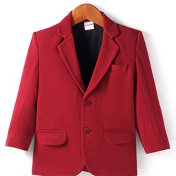 Babyhug Woven FullSleeves Solid Colour Blazer - Maroon-image-84