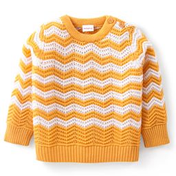 Babyhug Knitted Full Sleeves Striped Pullovers Sweater- Yellow & White-image-26